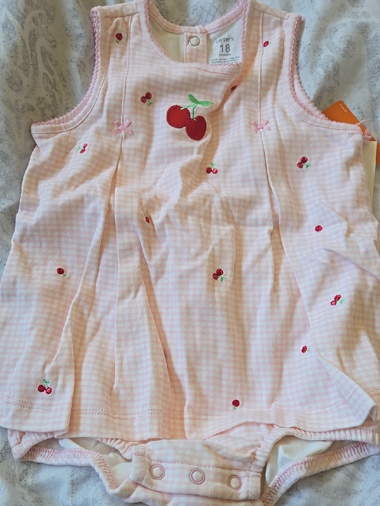 Carter's Other - Carter's Pink Gingham Cherry Embroidered Sleeveless Romper